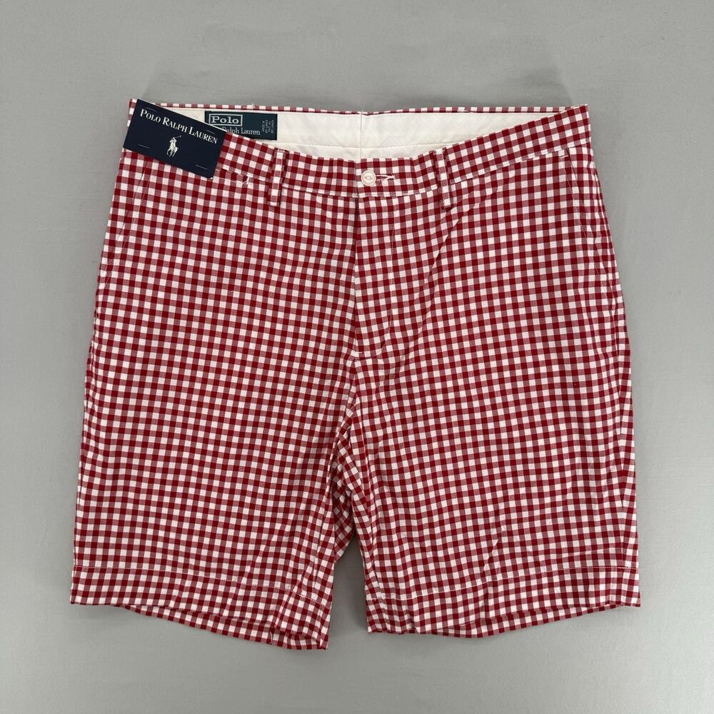 NEW Polo Ralph Lauren Suffield Shorts Mens Size 35 Red & White Gingham Check